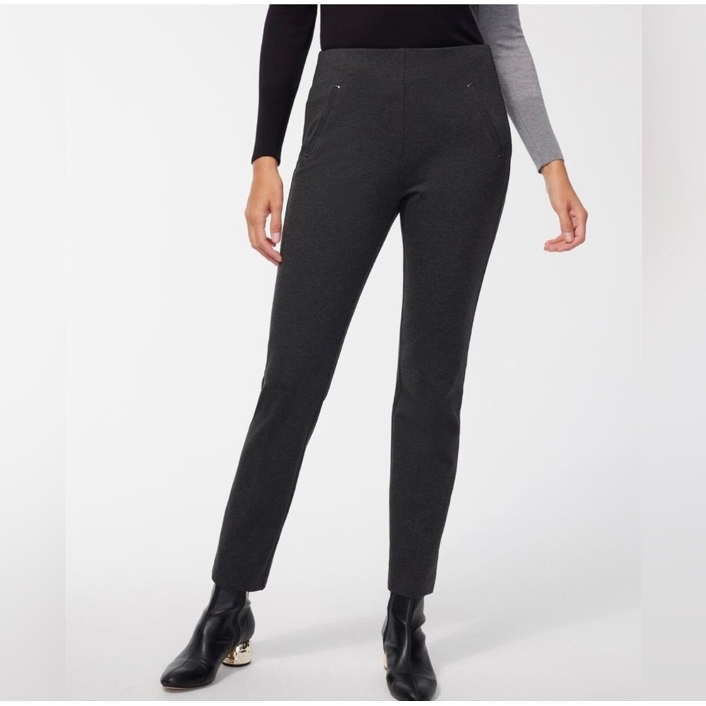 Chicos Juliet Ponte Trim Detail Ankle Pant Gray Slim Leg Trouser 2.5 14 Pull On
